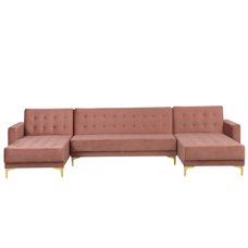 Schlafsofa U-förmig Samtstoff rosa ABERDEEN