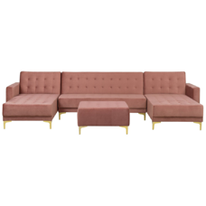 Schlafsofa U-förmig Samtstoff rosa mit Ottomane ABERDEEN