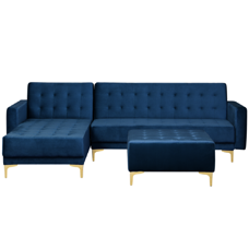 Schlafsofa Samtstoff marineblau rechtsseitig mit Ottomane ABERDEEN