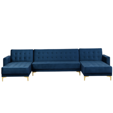 Schlafsofa U-förmig Samtstoff marineblau ABERDEEN