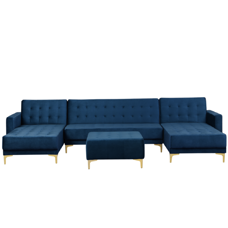 Schlafsofa U-förmig Samtstoff Marineblau mit Ottomane ABERDEEN