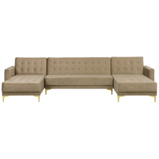 Schlafsofa U-förmig Samtstoff sandbeige ABERDEEN