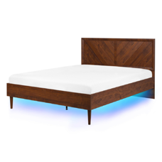 Bett dunkler Holzfarbton 140 x 200 cm mit LED-Beleuchtung bunt MIALET