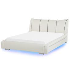 Lederbett weiss Lattenrost 140 x 200 cm mit LED-Beleuchtung bunt NANTES