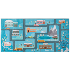 Kinderteppich blau 80 x 150 cm Stadt-Motiv Kurzflor KIGI