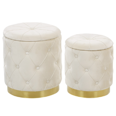 Pouf Samtstoff mit Stauraum weiss 2er Set PUEBLO