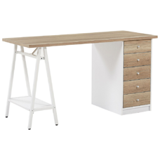 Schreibtisch heller Holzfarbton / weiss 140 x 60 cm 5 Schubladen HEBER