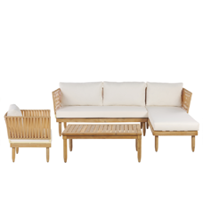 Lounge Set Akazienholz hellbraun 4-Sitzer Auflagen cremeweiss CREMONA