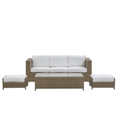 Lounge Set Rattan braun 5-Sitzer Auflagen weiss BELLUNO