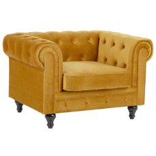 Sessel Samtstoff senfgelb Rautenmuster CHESTERFIELD