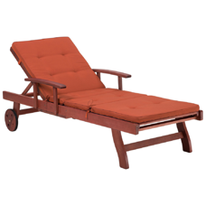 Gartenliege Akazienholz dunkelbraun Auflage terracotta rollbar TOSCANA