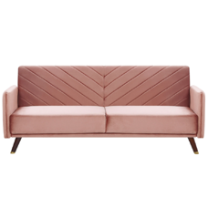 Schlafsofa 3-Sitzer Samtstoff rosa mit Holzfüssen SENJA