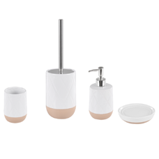 Badezimmer Set 4-teilig Keramik weiss / beige LEBU