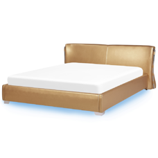 Lederbett gold Lattenrost 180 x 200 cm mit LED-Beleuchtung bunt PARIS