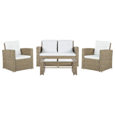 Lounge Set Rattan hellbraun 4-Sitzer Auflagen cremeweiss LUCA