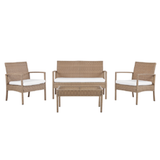 Lounge Set Rattan hellbraun 4-Sitzer Auflagen cremeweiss MARSALA