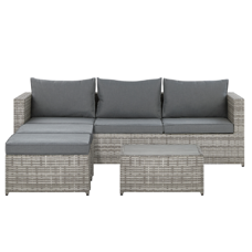 Lounge Set Rattan hellgrau 5-Sitzer linksseitig Auflagen grau SABBIA