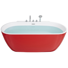 Badewanne freistehend rot mit Armatur oval 170 x 80 cm ROTSO