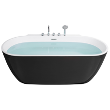 Badewanne freistehend schwarz mit Armatur oval 170 x 80 cm ROTSO