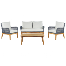 Lounge Set Akazienholz hellbraun / dunkelblau 4-Sitzer Auflagen cremeweiss MERANO II