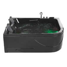 Whirlpool Badewanne schwarz Eckmodell mit LED 170 x 119 cm rechts BAYAMO