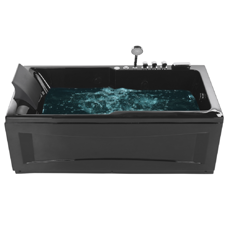 Whirlpool Badewanne schwarz rechteckig mit LED 169 x 81 cm links ARTEMISA