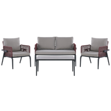 Lounge Set Aluminium schwarz / burgunderrot 4-Sitzer Auflagen grau SCIACCA