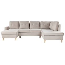 Schlafsofa U-förmig Samtstoff beige mit Stauraum LERUM