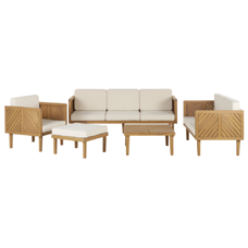 Lounge Set Akazienholz hellbraun 6-Sitzer Auflagen creme BARATTI