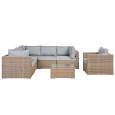 Lounge Set Rattan hellbraun 6-Sitzer rechtsseitig Auflagen hellgrau CONTARE