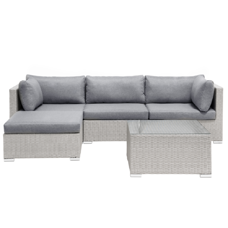 Lounge Set Rattan hellgrau 4-Sitzer rechtsseitig Auflagen grau SANO II