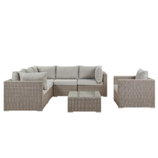 Lounge Set Rattan taupe 6-Sitzer rechtsseitig Auflagen hellgrau CONTARE