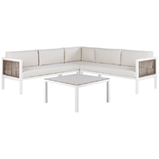 Lounge Set Aluminium weiss 4-Sitzer rechtsseitig Auflagen beige BORELLO