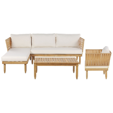 Lounge Set Akazienholz 4-Sitzer Auflagen rechtseitig cremeweiss CREMONA