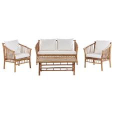 Lounge Set Bambusholz hellbraun 4-Sitzer Auflagen weiss MAGGIORE