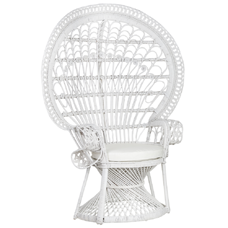 Pfauensessel Rattan / Baumwolle weiss EMMANUELLE