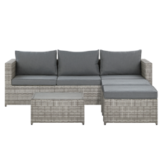 Lounge Set Rattan hellgrau 5-Sitzer rechtsseitig Auflagen grau SABBIA