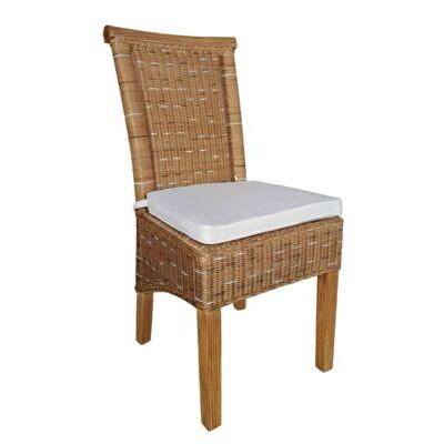 Esszimmerstuhl Rattan natur braun Perth mit Sitzkissen