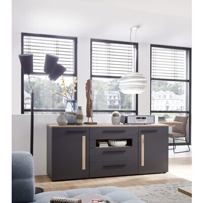 Sideboard LOFT-TWO 20 Lack Laminat Graphit-Artisan Eiche