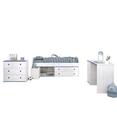 Kinderzimmer 4-teilig SMOOZY 37a Kiefer weiss-Blau