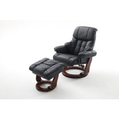 Relax-Sessel mit Hocker CALGARY schwarz - walnussfarbig