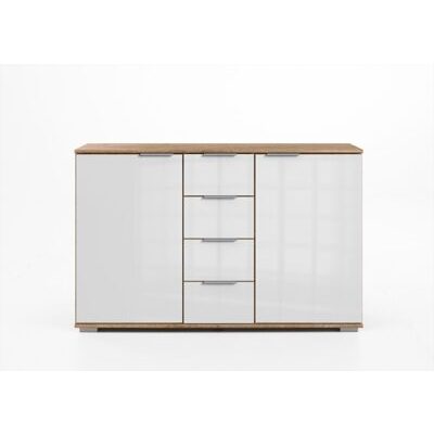 Sideboard EASY PLUS C Plankeneiche-Glas Weiss