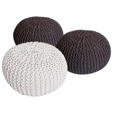 Pouf 55 cm Grobstrick Optik braun & braun & weiss - 3er Set