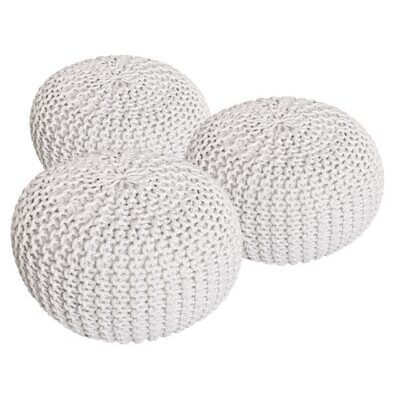 Pouf Grobstrick Optik 55 cm weiss & weiss & weiss - 3er Set