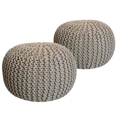 Pouf Grobstrick Optik 55 cm x 37 cm beige & beige - 2er Set