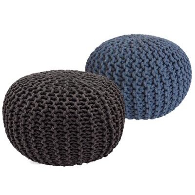 Pouf Grobstrick Optik 55 x 37 cm grau & blau - 2er Set