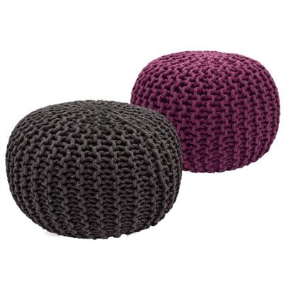 Pouf Grobstrick Optik 55 x 37 cm grau & violett - 2er Set