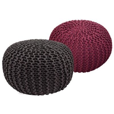 Pouf Grobstrick Optik 55 x 37 cm grau & bordeux - 2er Set