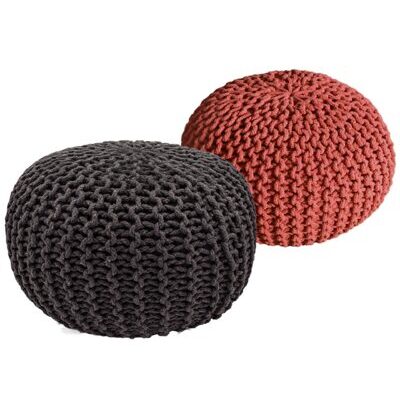 Pouf Grobstrick Optik 55 x 37 cm grau & terracotta - 2er Set