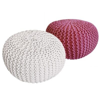 Pouf Grobstrick Optik 55 x 37 cm weiss & pink - 2er Set